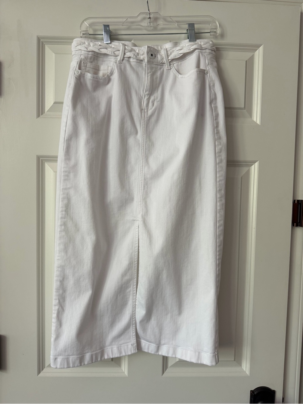 J. Jill White High-Waist Midi Skirt with Braided Waist Detail